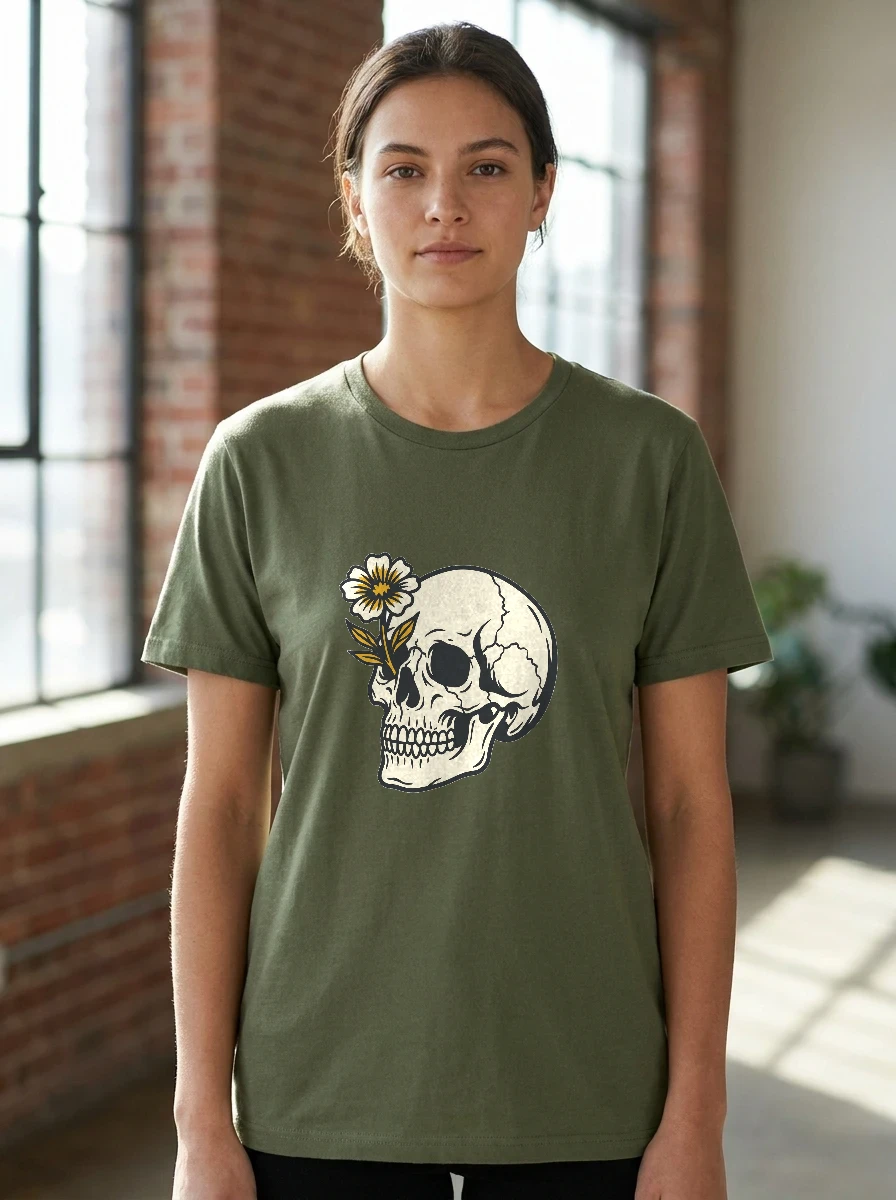 Tiny Skull on the Left Chest,, Worn, Military Green