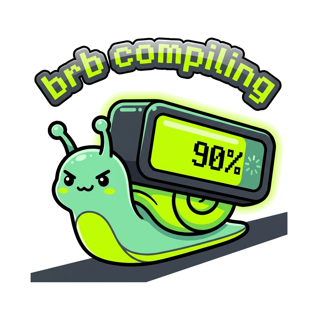 Artwork generated from 'sticker that says "brb compiling" snail with a progress bar shell'