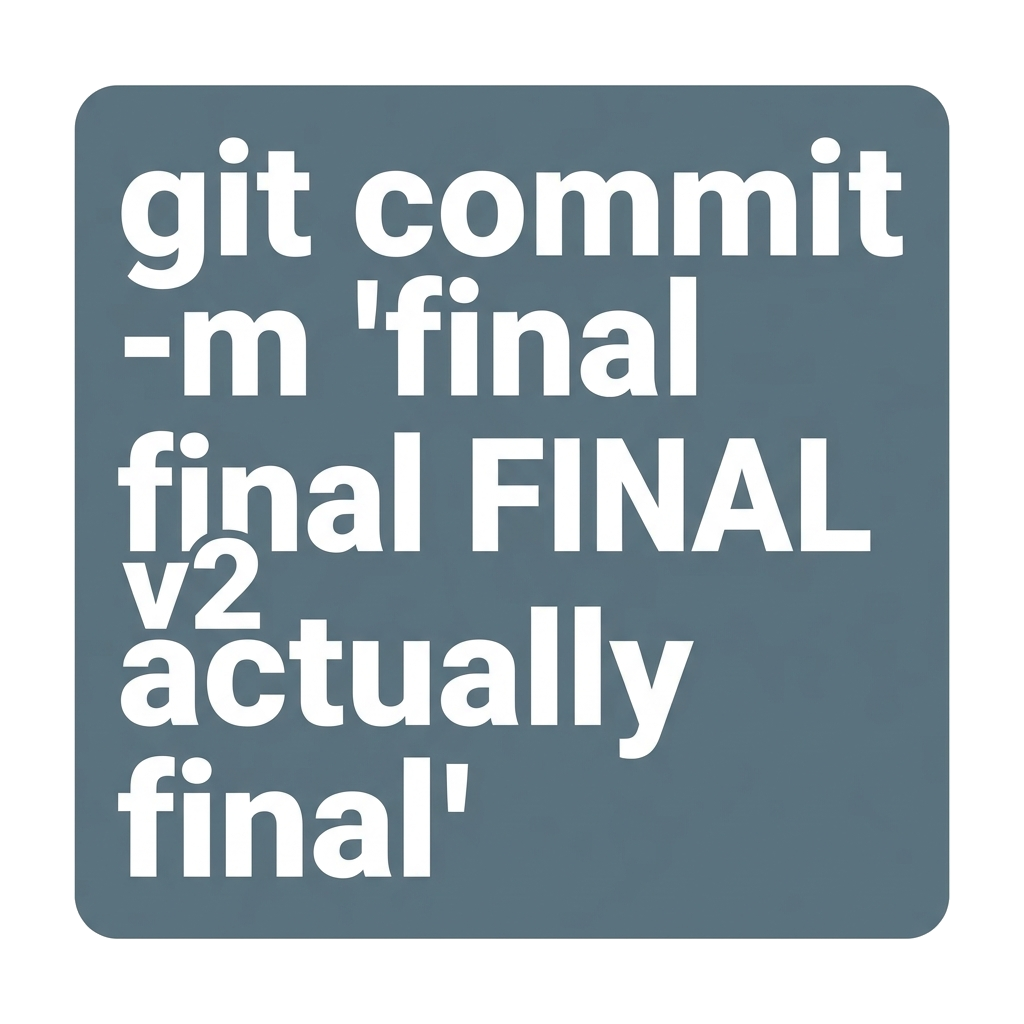 Artwork generated from 'tee that says "git commit -m 'final final FINAL v2 actually final'" on slate grey'