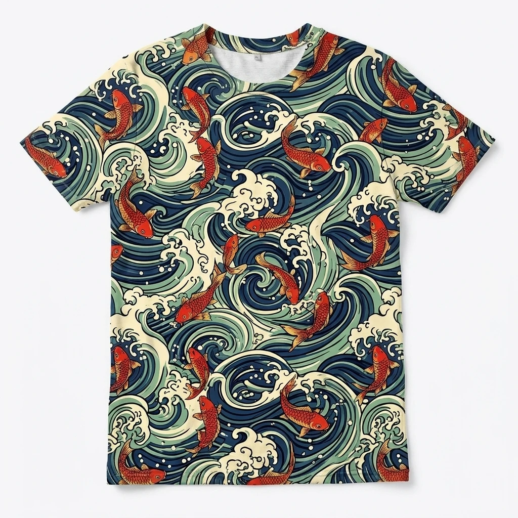 All-over Koi Waves Pattern Tshirt, Product, All-Over Print