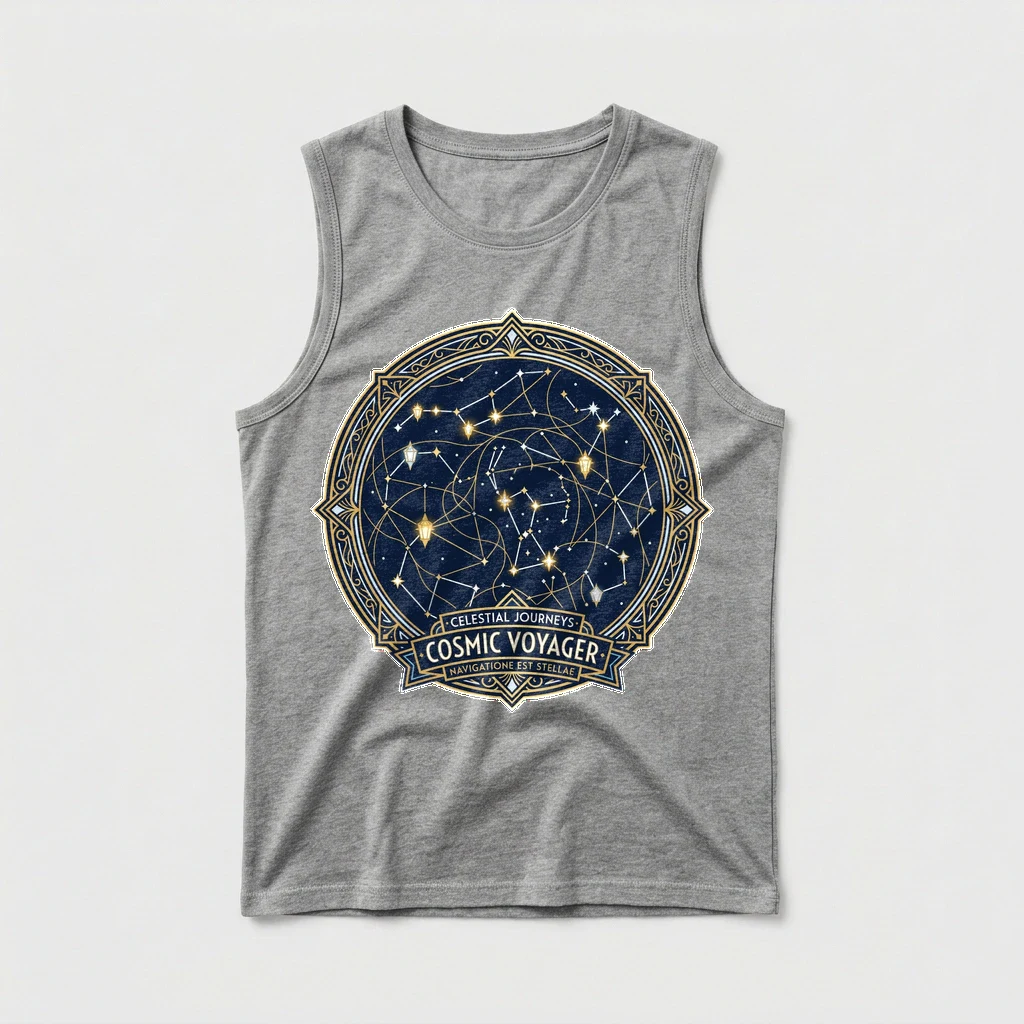 Constellation Star Map, Gold Lines Tank, Product, Athletic Heather