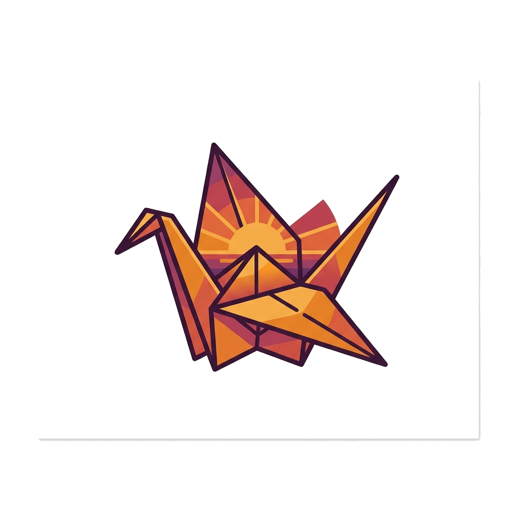 Origami Crane Sunset Tee — artwork