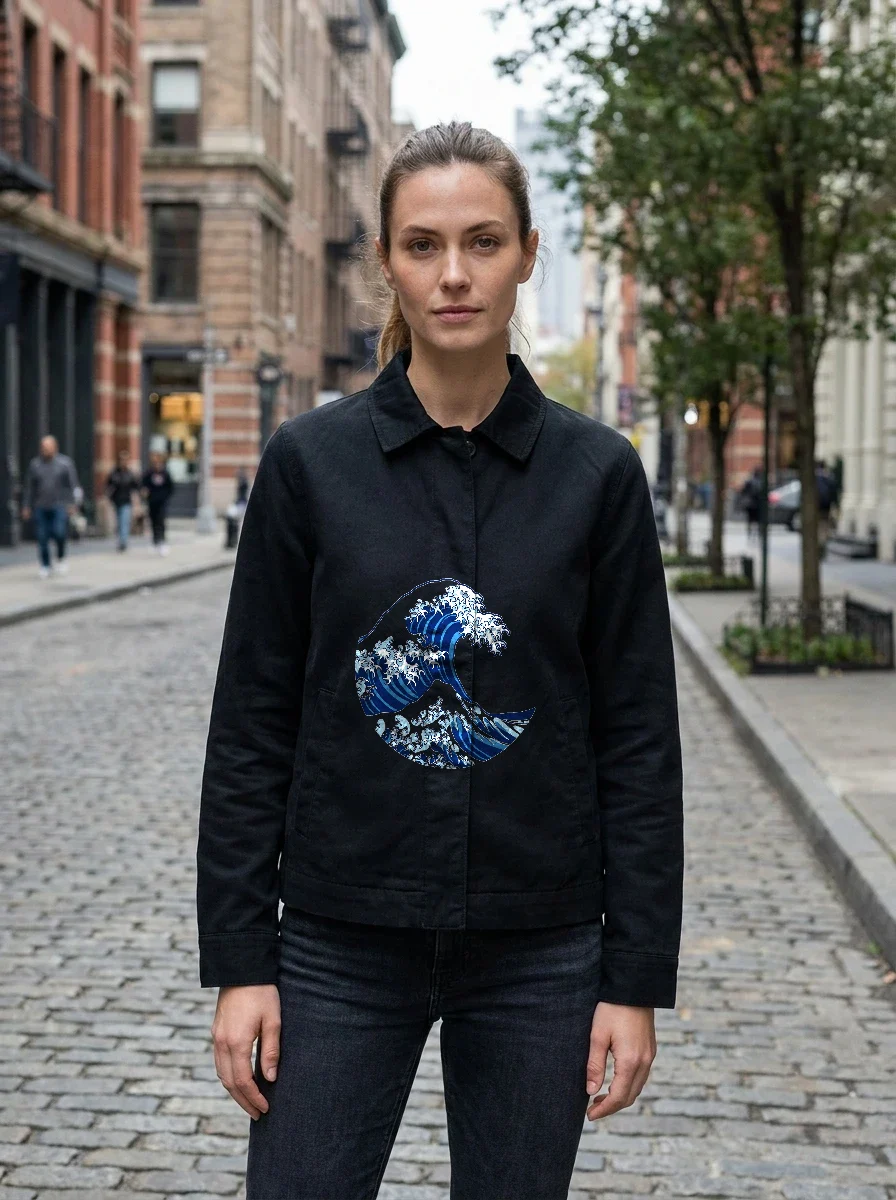 Japanese Great Wave Woodblock Style Jacket
