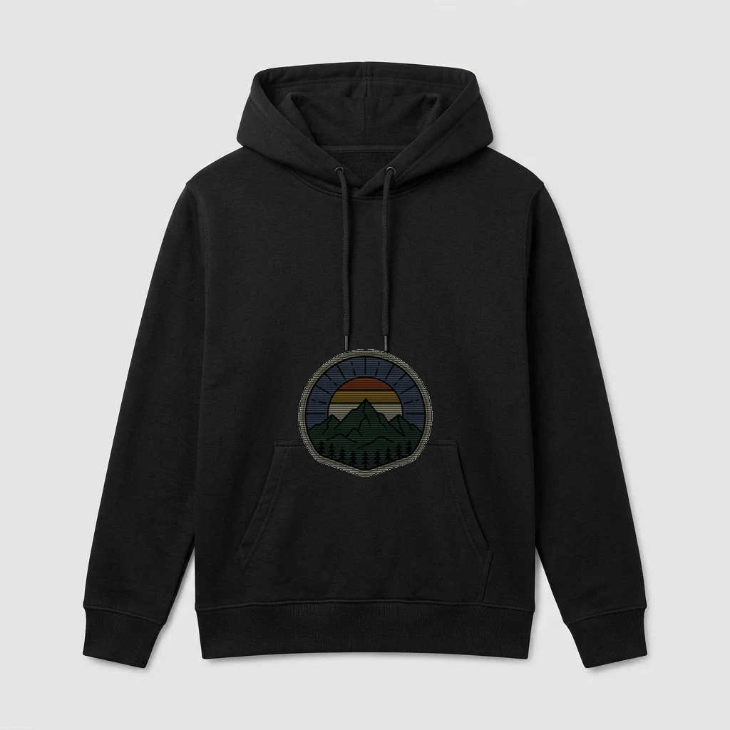 Vintage Mountain Sunset, Minimalist Line Art
