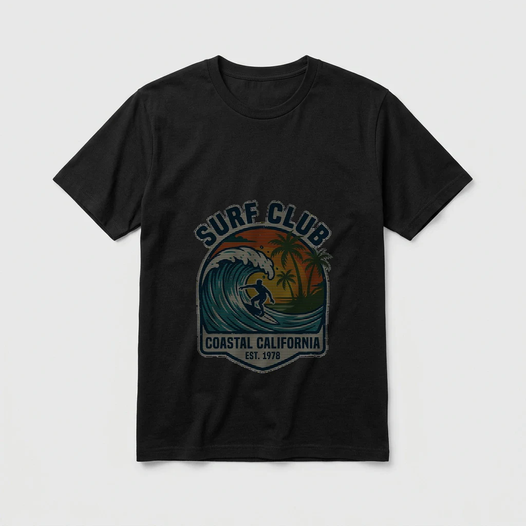 Surf Wave and Palm Trees, Retro