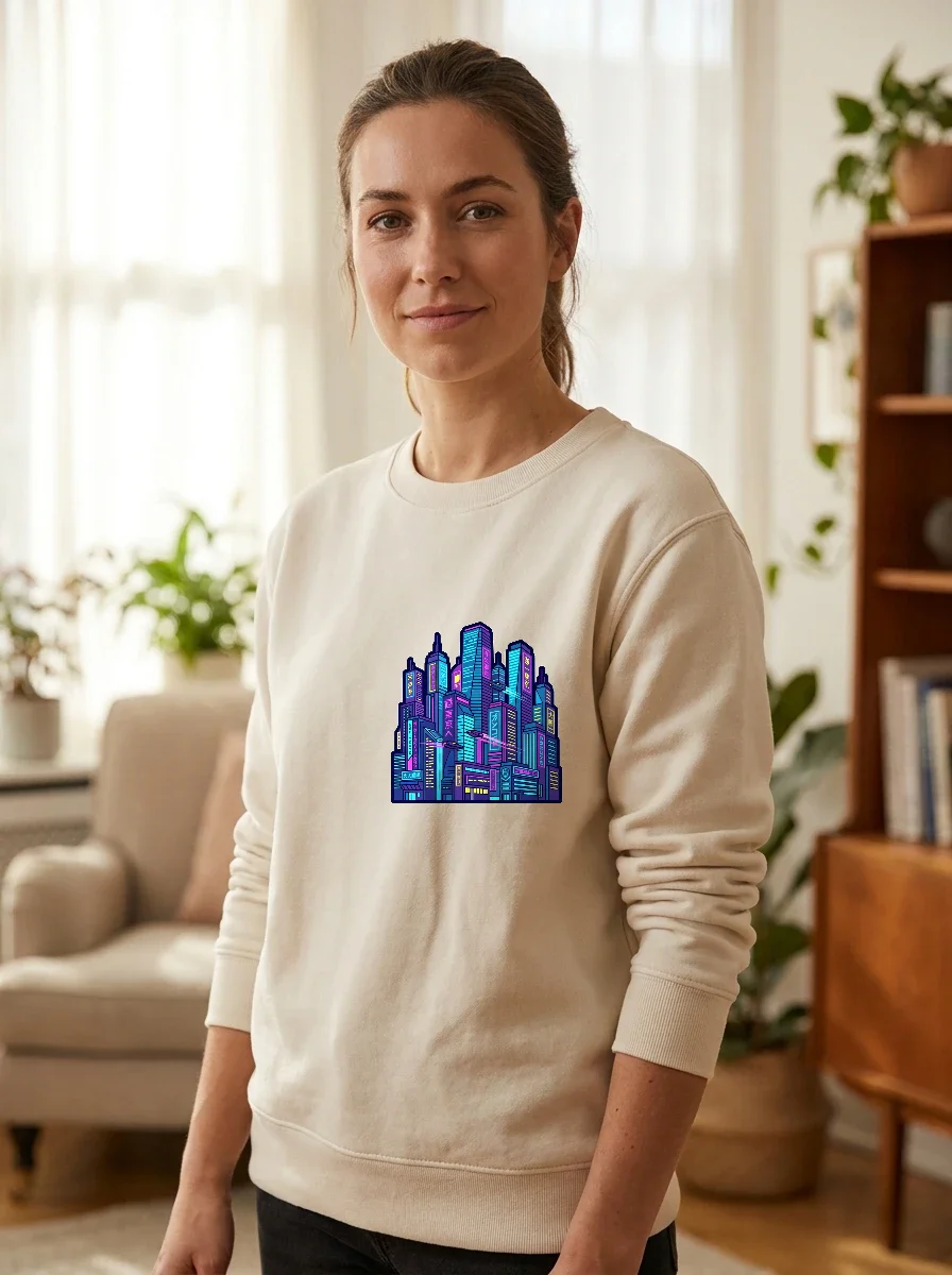 Cyberpunk Neon City Skyline Sweatshirt
