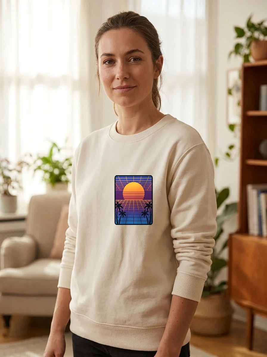 Retro 80s Synthwave Sunset Grid Sweatshirt
