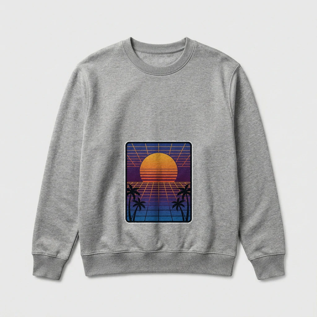 Retro 80s Synthwave Sunset Grid Sweatshirt
