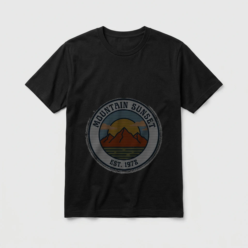 Vintage Mountain Sunset, Minimalist Line Art