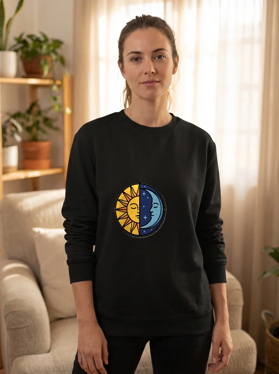 Minimalist Sun and Moon Duality Sweatshirt