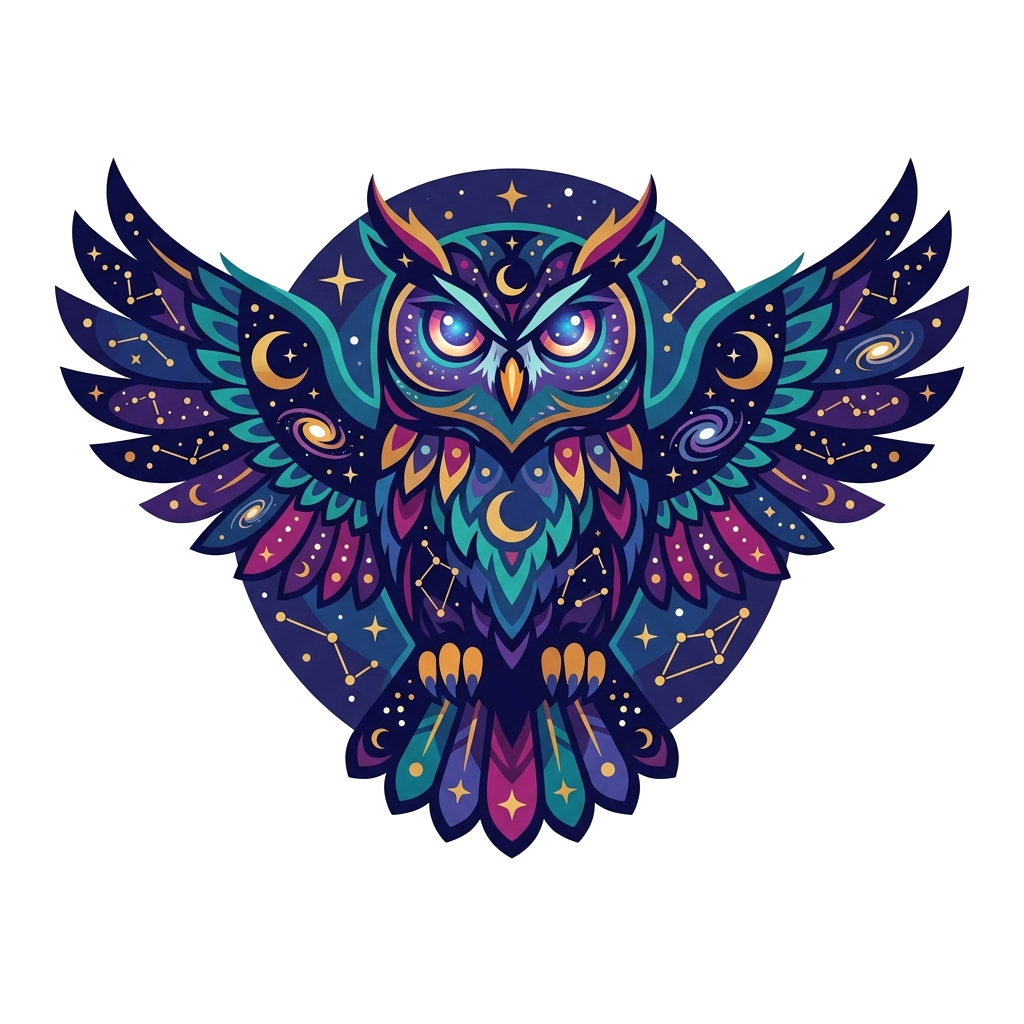 Cosmic Owl Graphic Tshirt — artwork