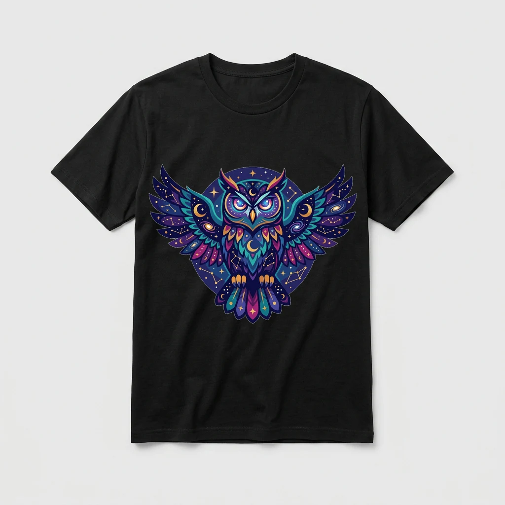 cosmic owl graphic tshirt