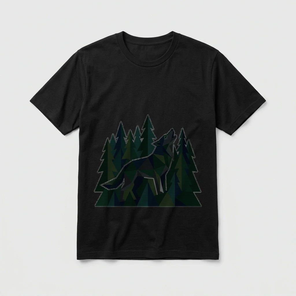 Geometric Minimalist Wolf in Pine Forest