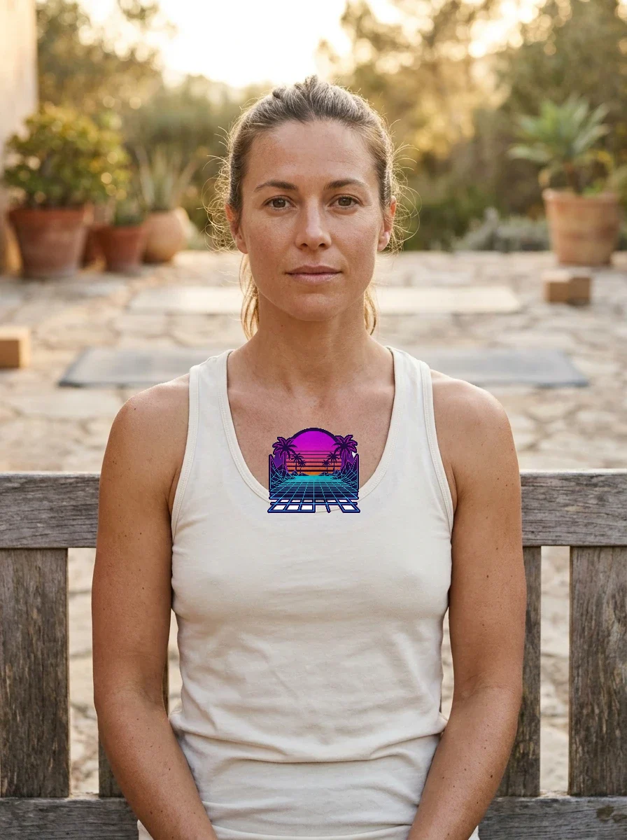 Retro 80s Synthwave Sunset Grid Tank