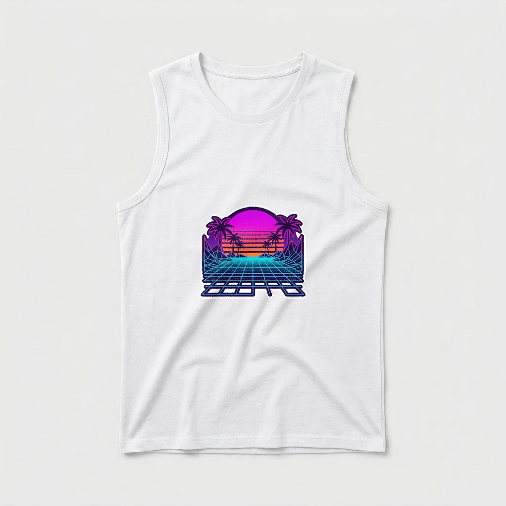 Retro 80s Synthwave Sunset Grid Tank