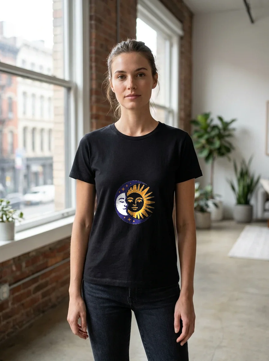 Minimalist Sun and Moon Duality T-shirt