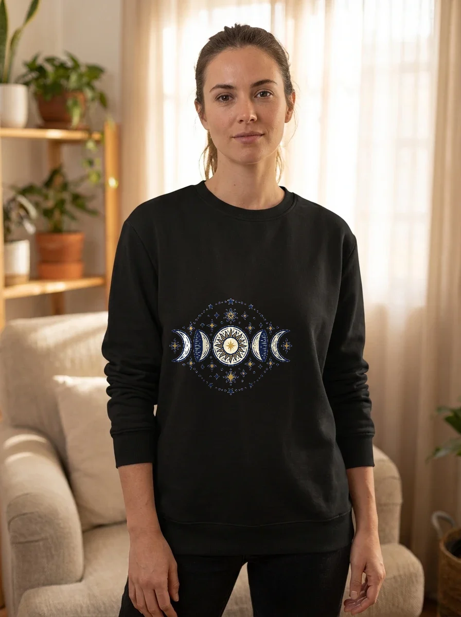 Celestial Moon Phases with Stars Sweatshirt