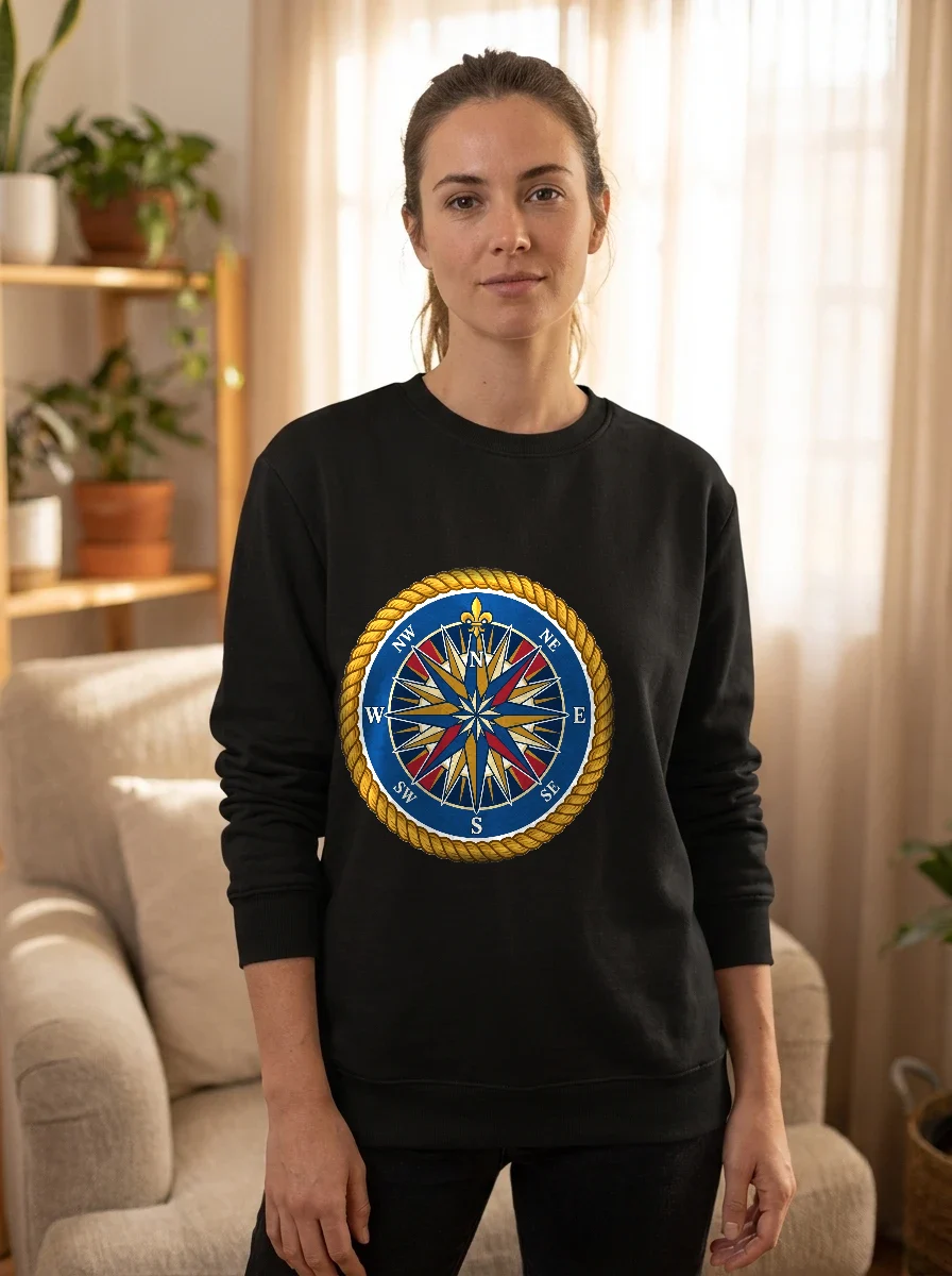 Navy Compass Rose with Rope Border