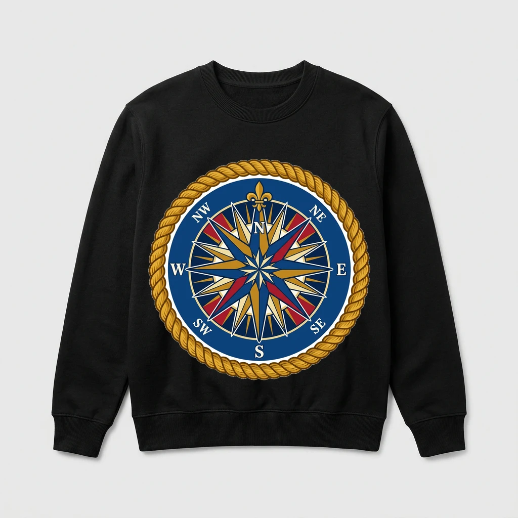 navy compass rose with rope border sweatshirt