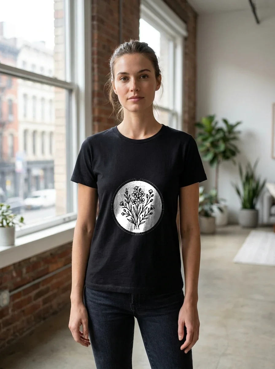 Minimalist Wildflower Botanical Line Art T-shirt