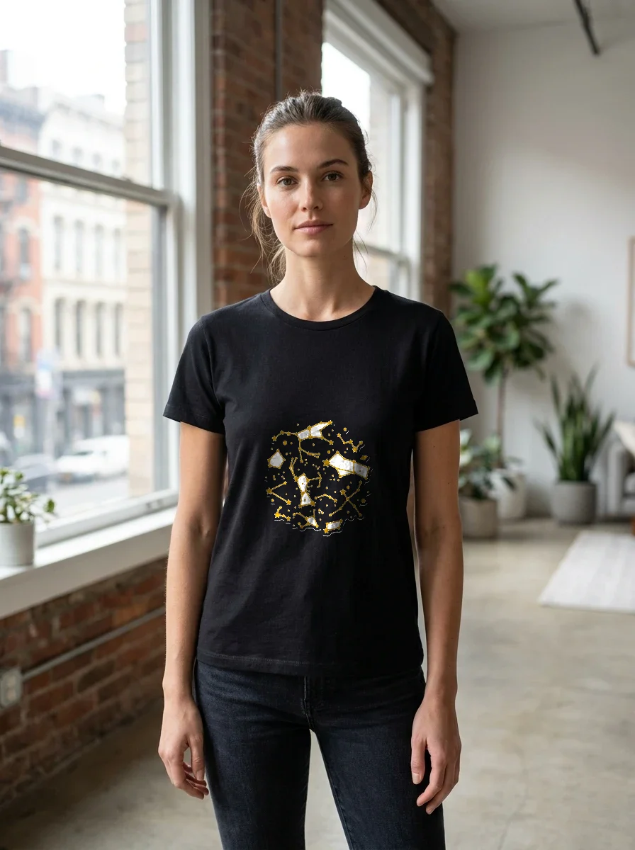 Constellation Star Map, Gold Lines T-shirt