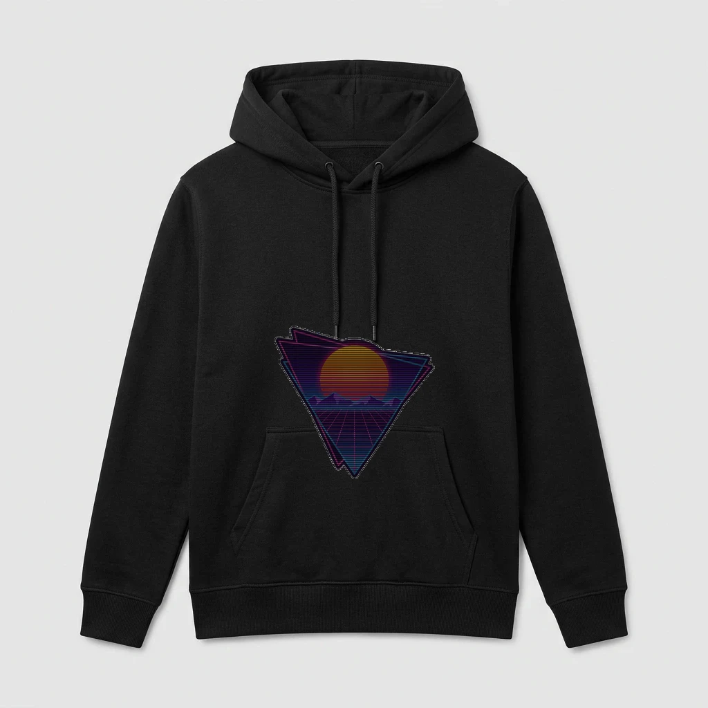Retro 80s Synthwave Sunset Grid Hoodie