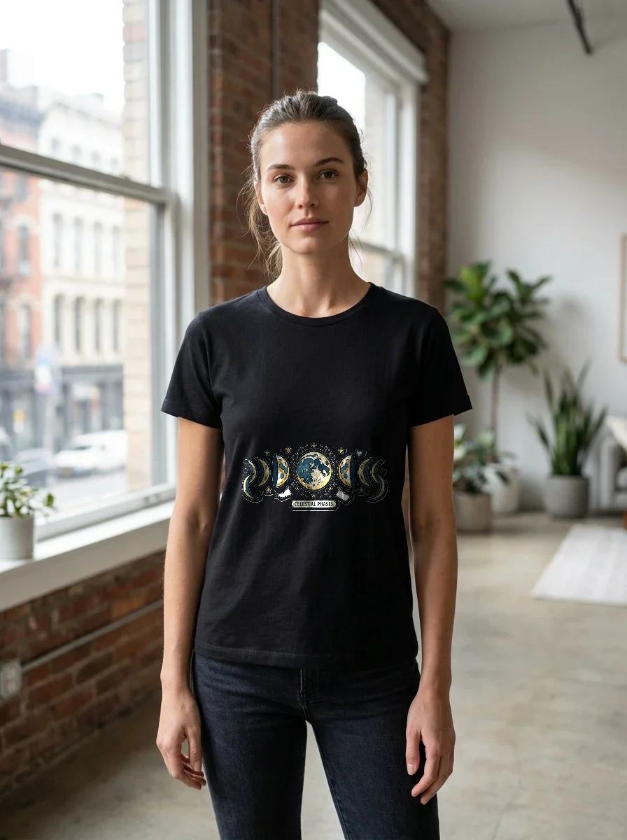 Celestial Moon Phases with Stars T-shirt