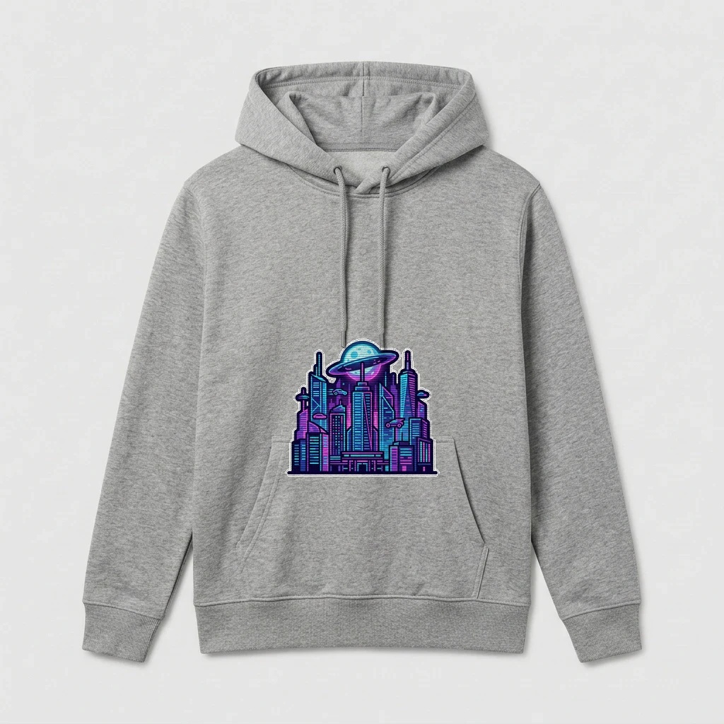Cyberpunk Neon City Skyline Hoodie