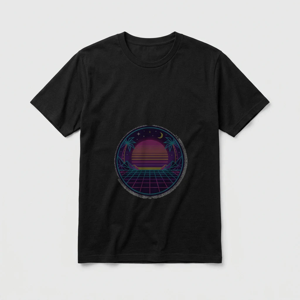 Retro 80s Synthwave Sunset Grid T-shirt