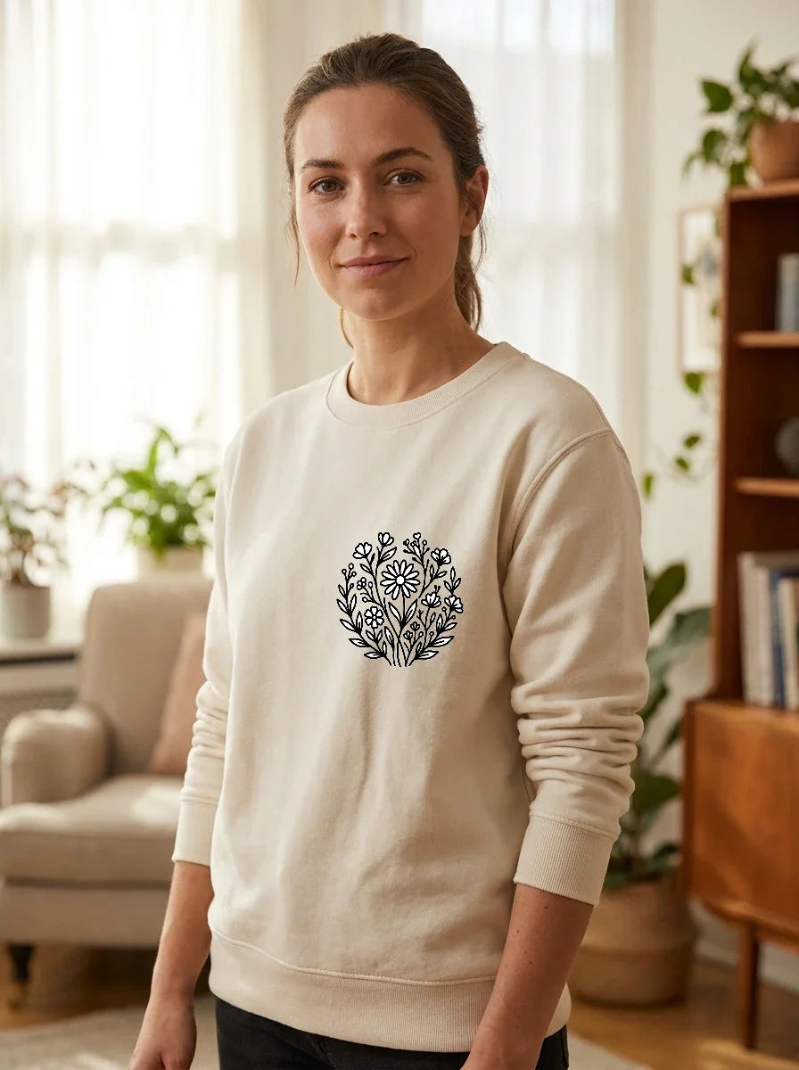 Minimalist Wildflower Botanical Line Art Sweatshirt