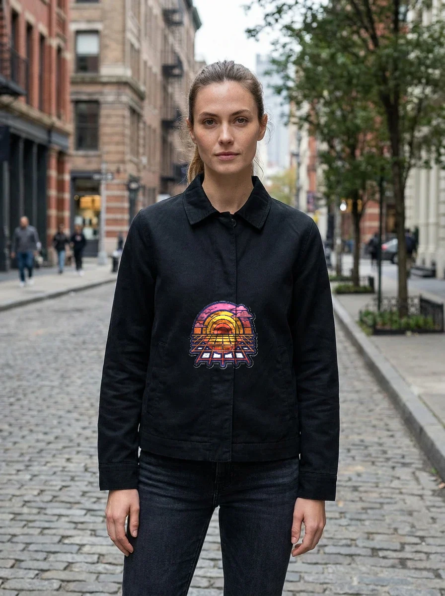 Retro 80s Synthwave Sunset Grid Jacket