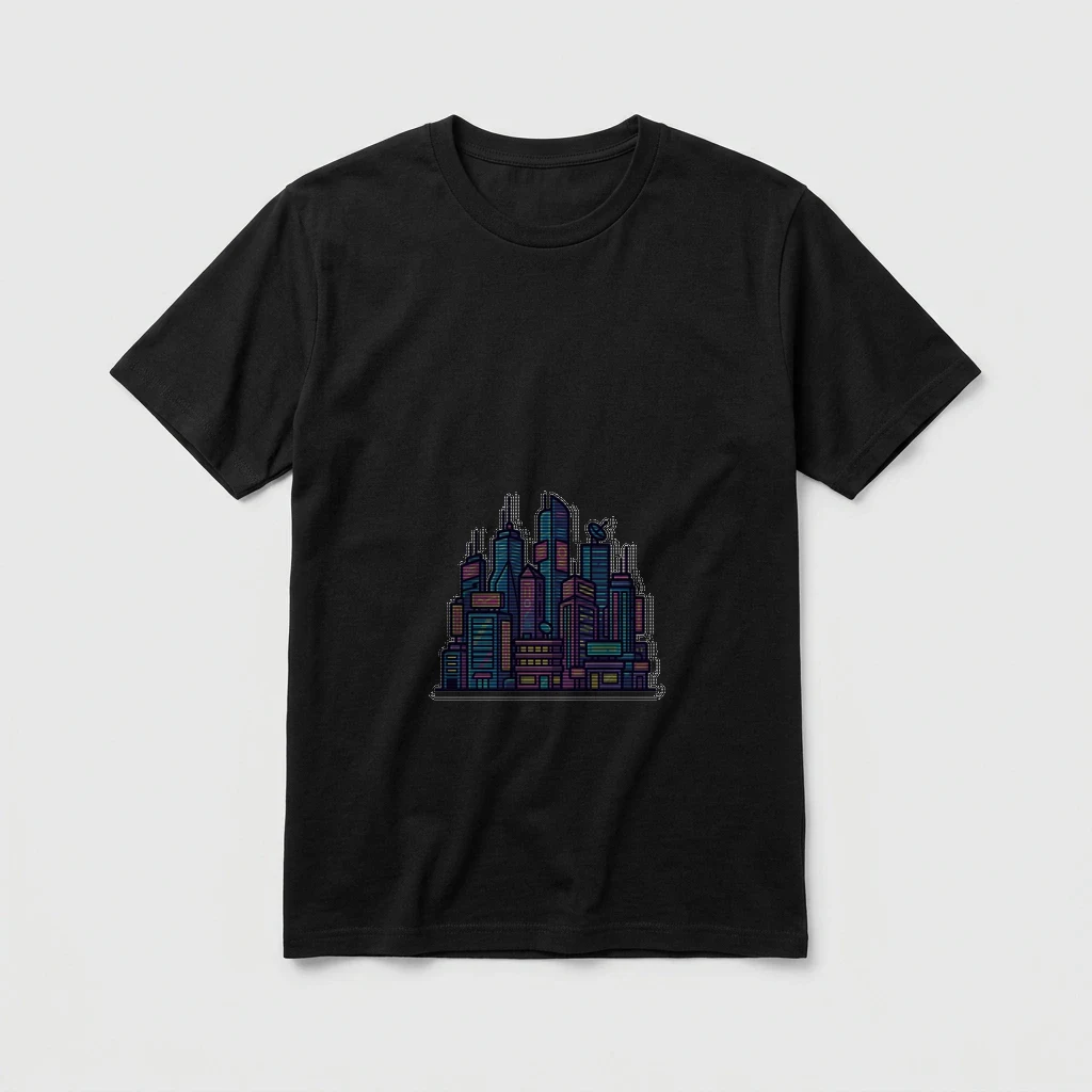 Cyberpunk Neon City Skyline T-shirt