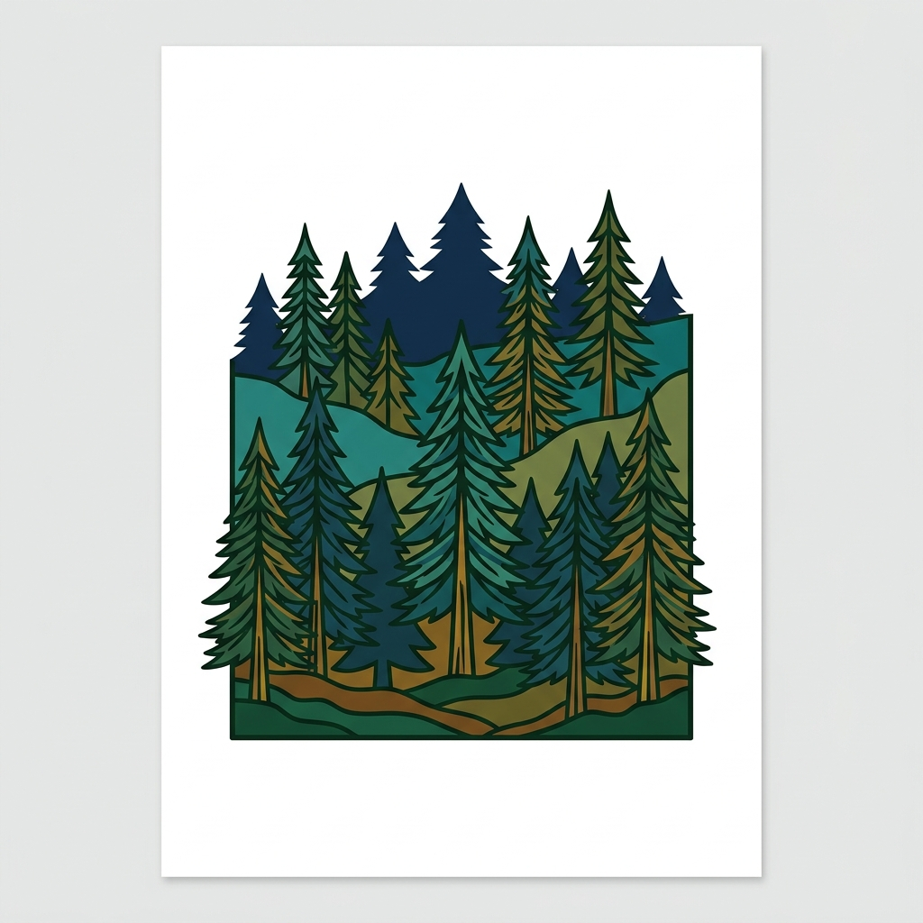 Minimalist Pine Forest Line Art Tee — artwork