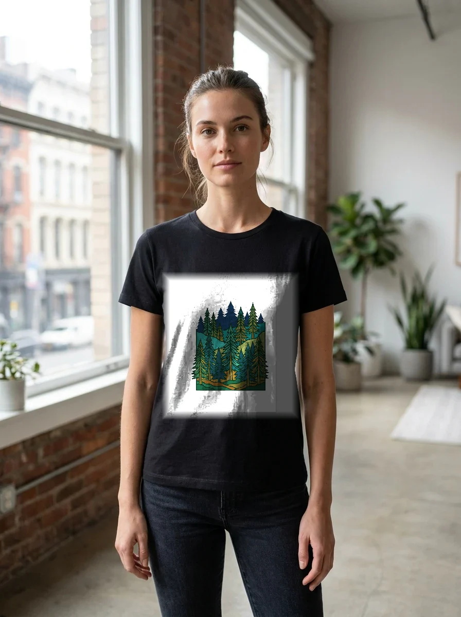Minimalist Pine Forest Line Art Tee