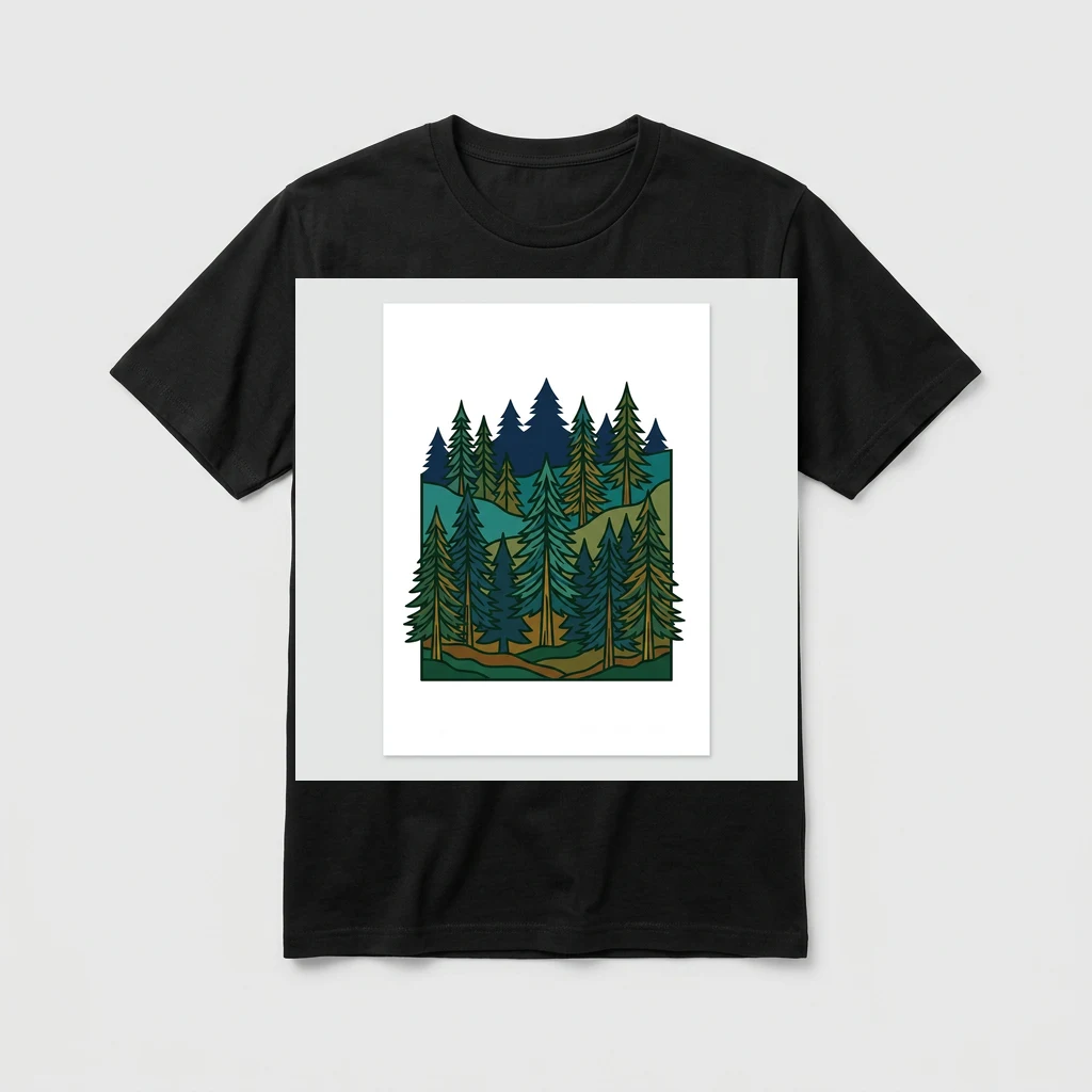 minimalist pine forest line art tee