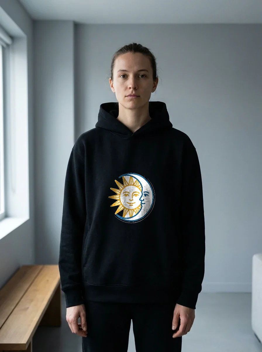 Minimalist Sun and Moon Duality Hoodie