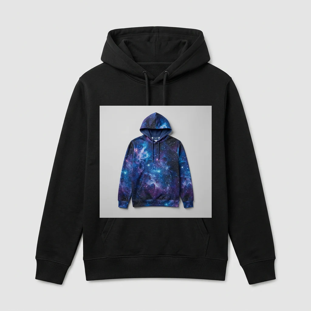 a unique galaxy print hoodie xyz123