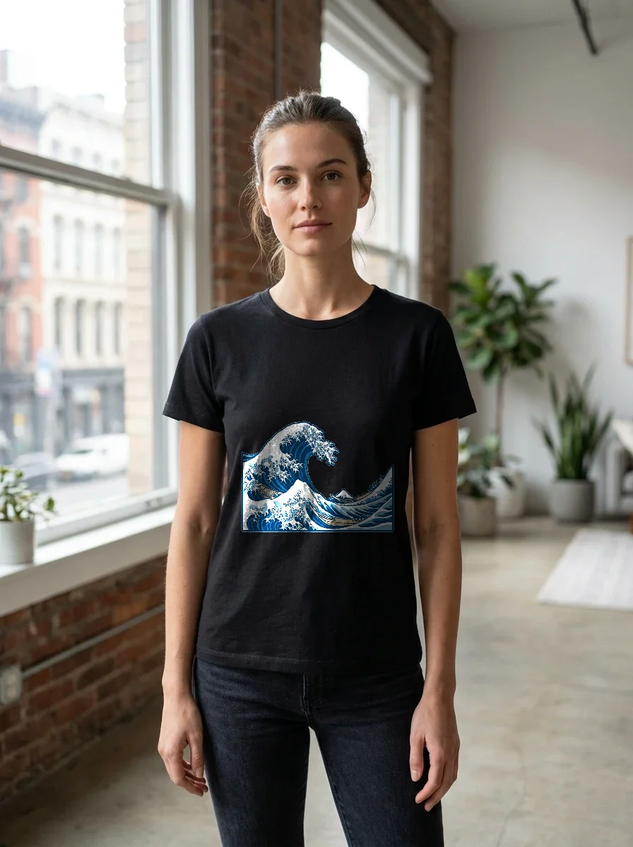 Japanese Great Wave Woodblock Style T-shirt