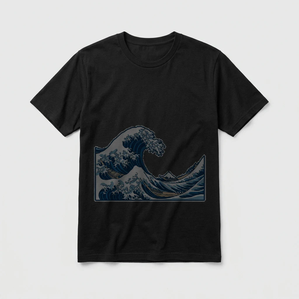Japanese Great Wave Woodblock Style T-shirt