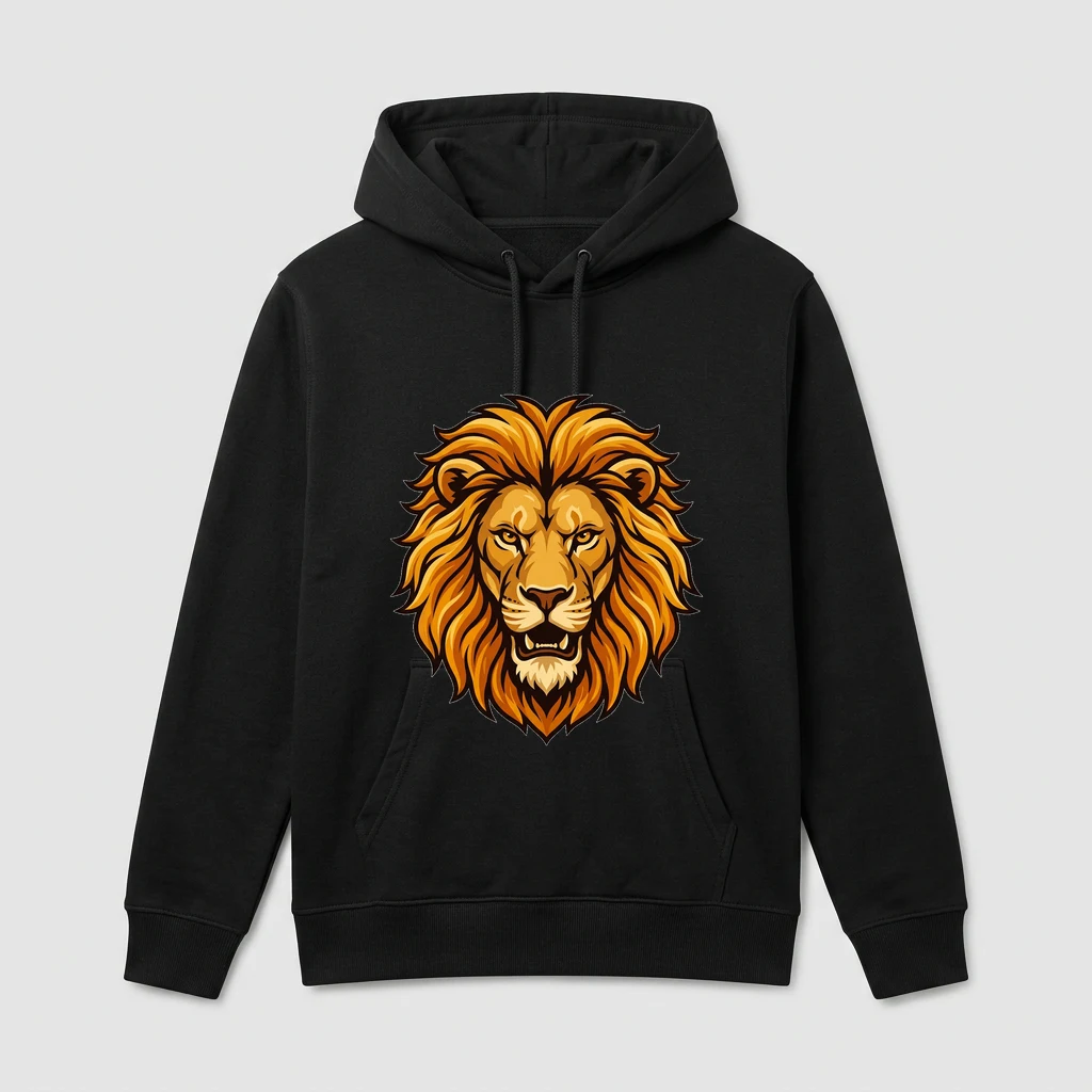 fierce lion head with golden mane hoodie