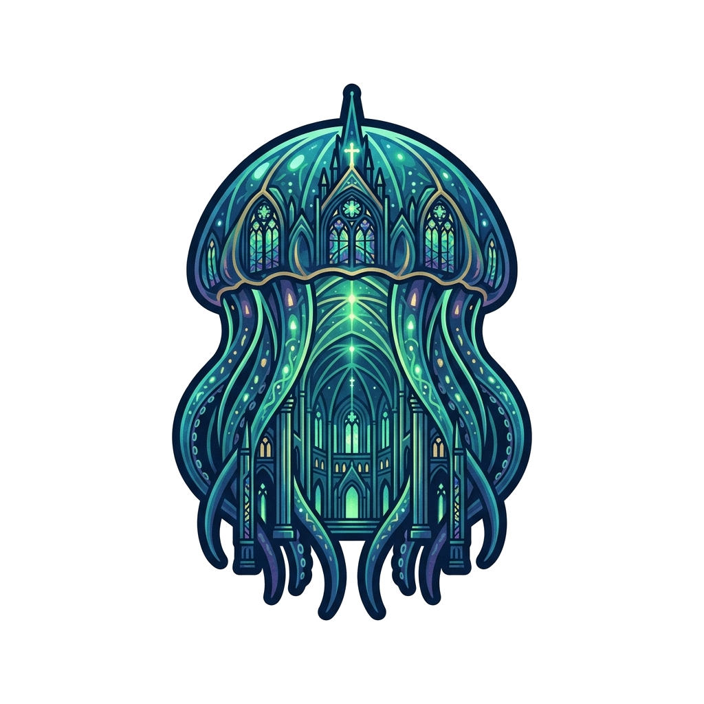 Bioluminescent Jellyfish Cathedral Tshirt — artwork
