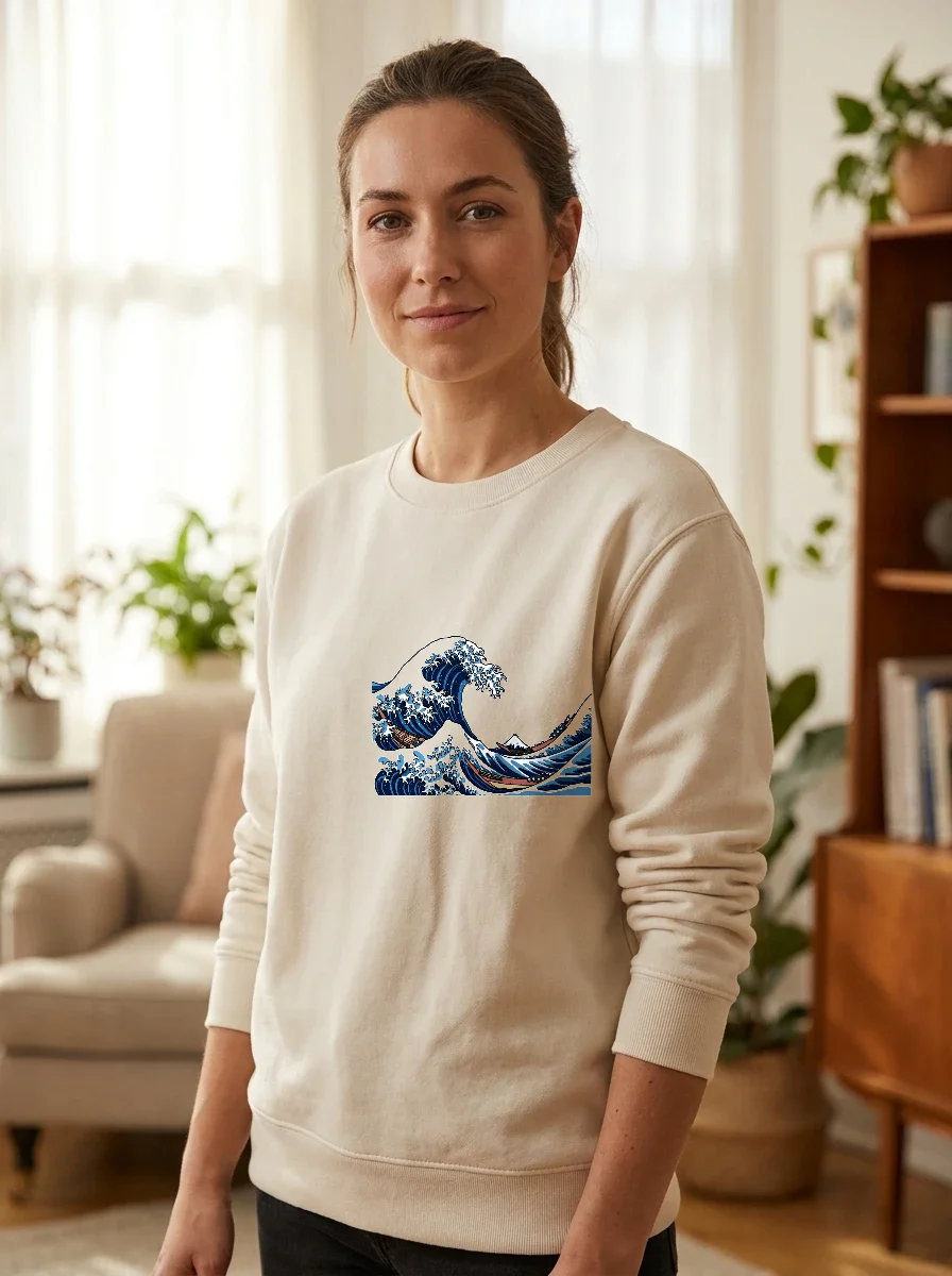 Japanese Great Wave Woodblock Style Sweatshirt