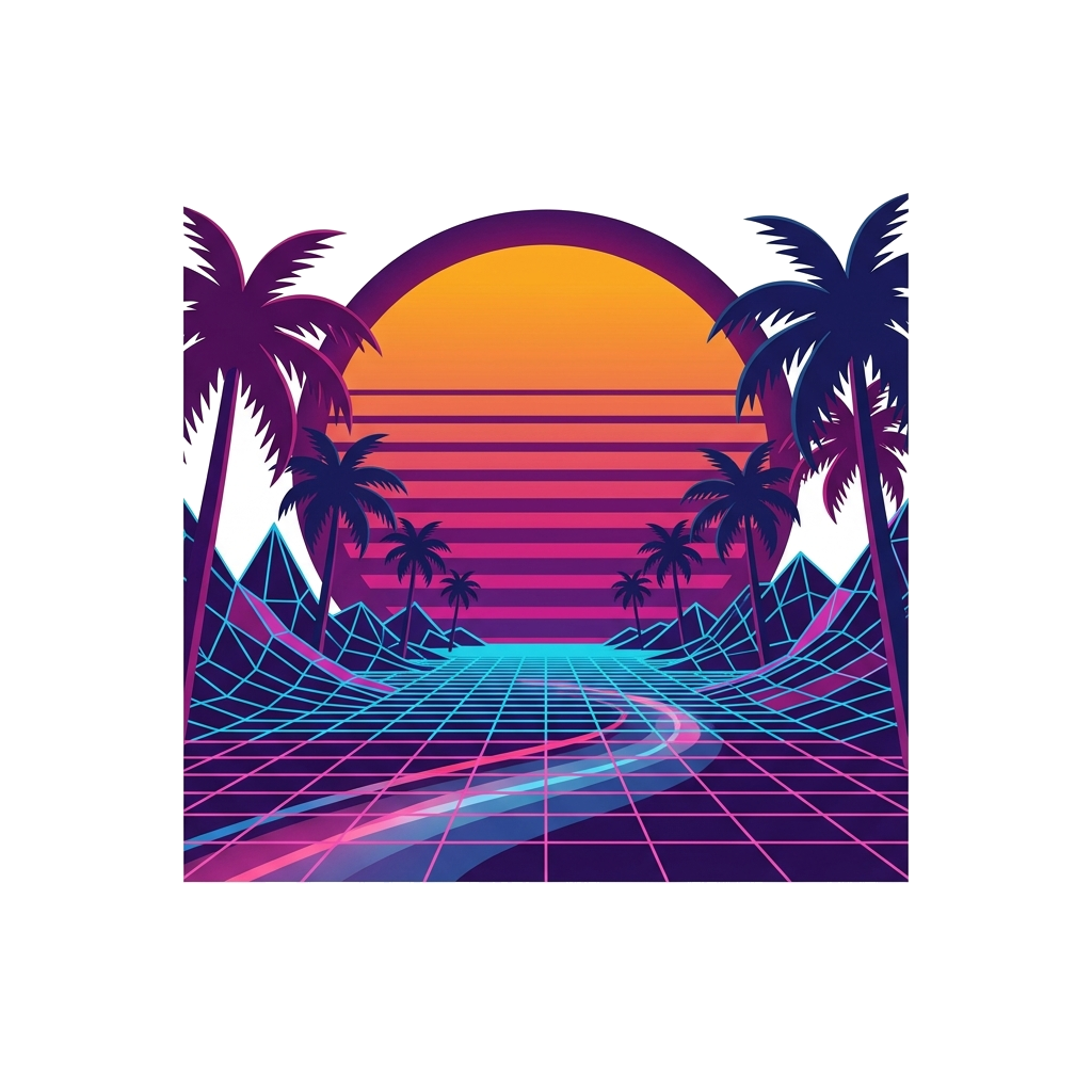 Retro Synthwave Sunset Tee — artwork