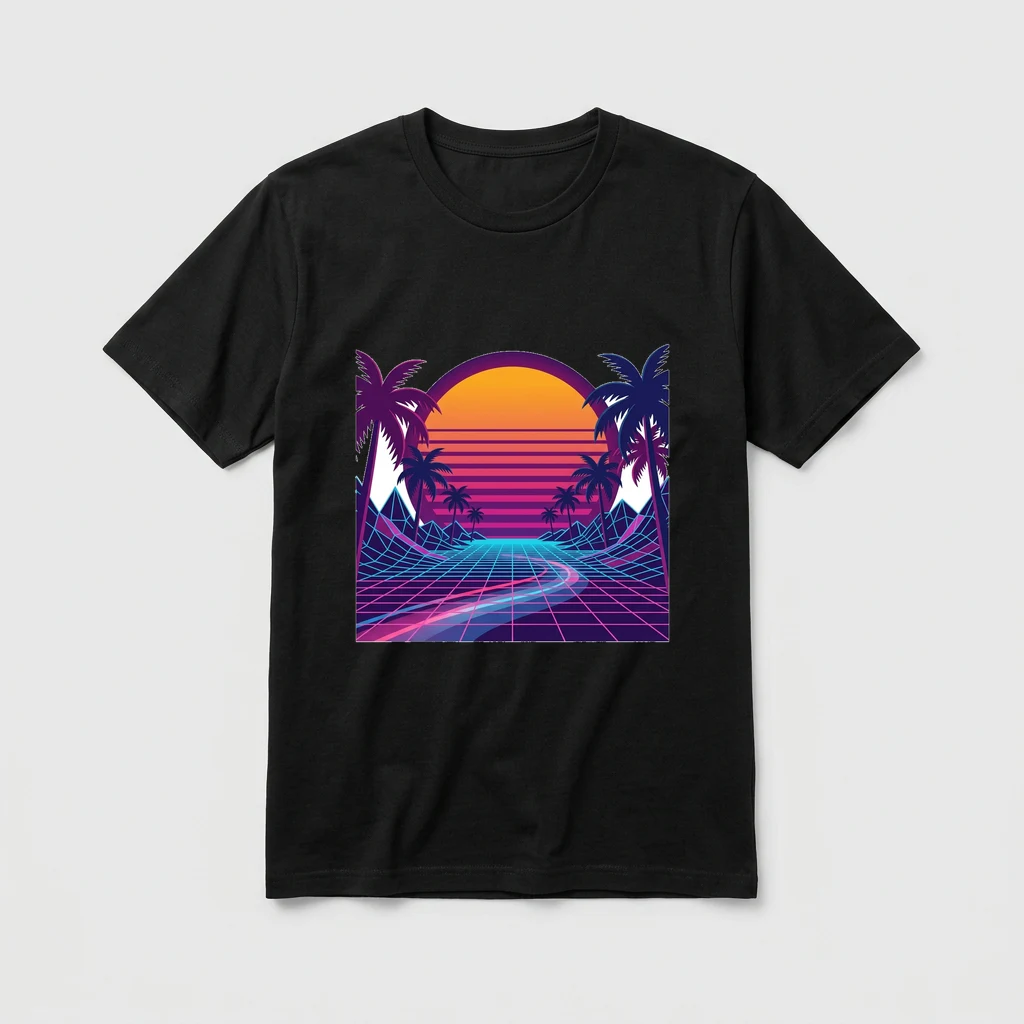 retro synthwave sunset tee