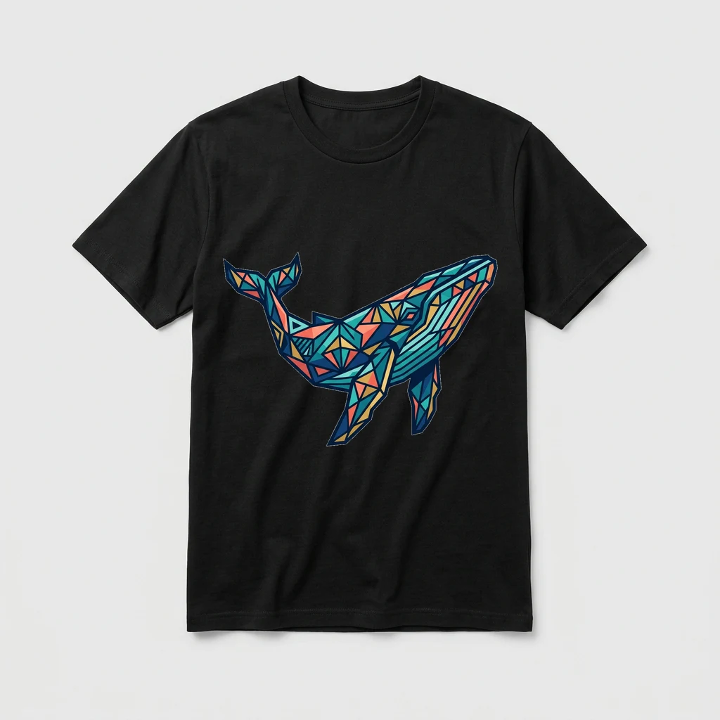 geometric whale line art tee